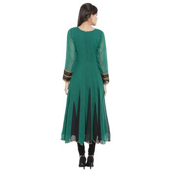 Green embroidered georgette kurta &-sets 4