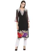 Black embroidered cotton kurta &-sets