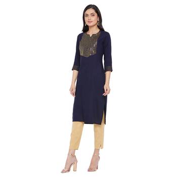 Sethi Daughters Black Color Gold Block Printed Rayon Kurta 3