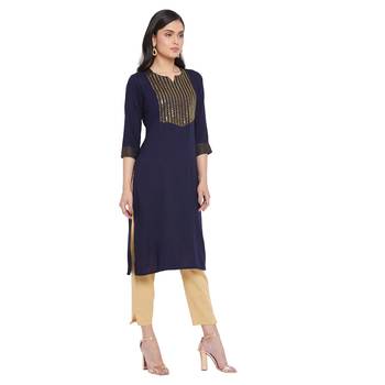 Sethi Daughters Black Color Gold Block Printed Rayon Kurta 4