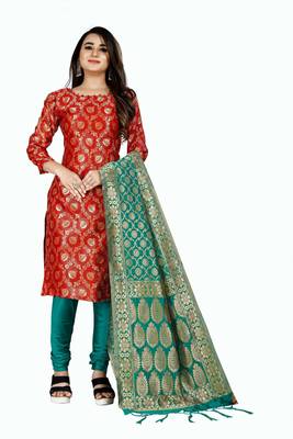 Red resham woven jacquard salwar 1