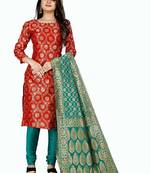 Red resham woven jacquard salwar