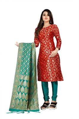 Red resham woven jacquard salwar 2