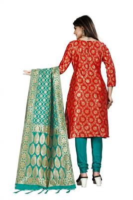 Red resham woven jacquard salwar 3