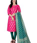 Rani-pink resham woven jacquard salwar