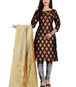 Brown resham woven jacquard salwar