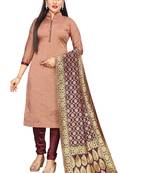 Brown resham woven jacquard salwar