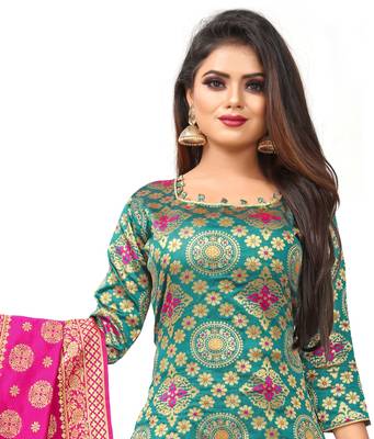 Green resham woven jacquard salwar 4