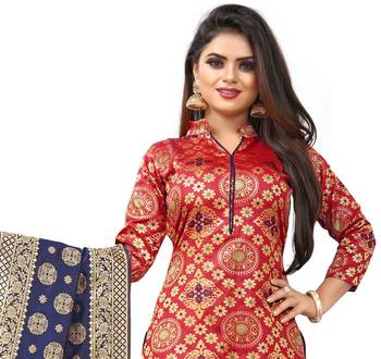 Red resham woven jacquard salwar 4