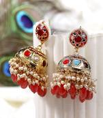 Red pearl jhumkas