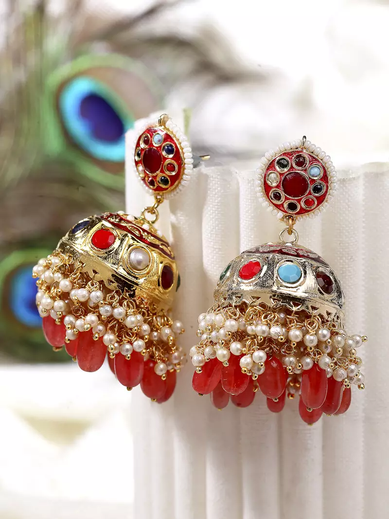Red pearl jhumkas