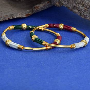 AkinosKIDS Multi beads nazariya Bangle set for Newborn - Multi Color Gold Plated 4