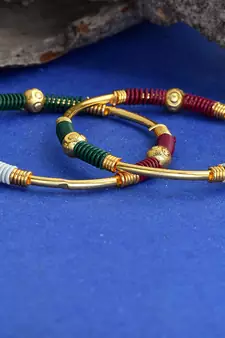 AkinosKIDS Multi beads nazariya Bangle set for Newborn - Multi Color Gold Plated