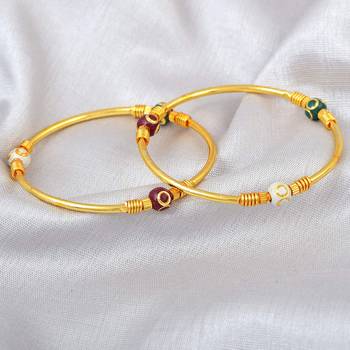AkinosKIDS Multi Colored Beaded Nazariya Bangle set  for Newborn- Golden 3