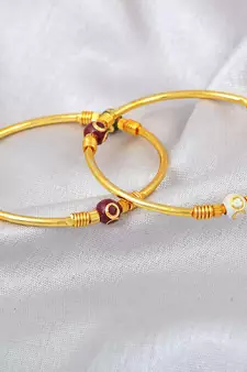 AkinosKIDS Multi Colored Beaded Nazariya Bangle set  for Newborn- Golden