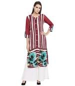 Maroon embroidered cotton kurta &-sets
