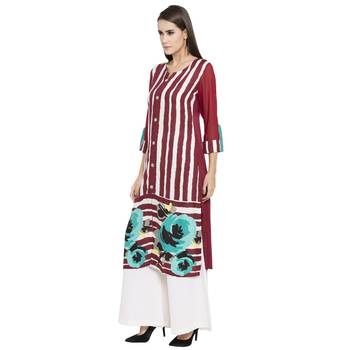 Maroon embroidered cotton kurta &-sets 2