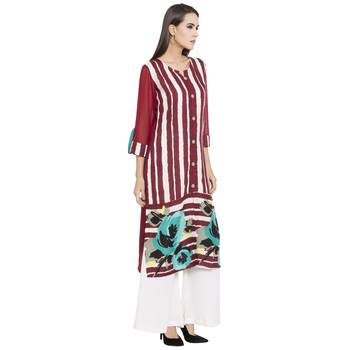 Maroon embroidered cotton kurta &-sets 3