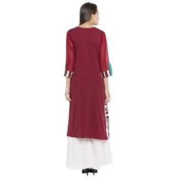 Maroon embroidered cotton kurta &-sets 4