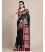 Bengal Handloom Organic Linen Saree In Black Without Blouse