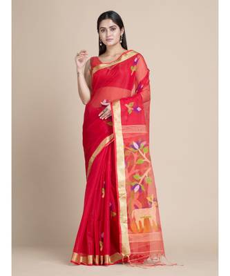 Bengal Handloom Silk Cotton Hand Woven Saree with Blouse Fabric 1