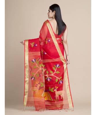 Bengal Handloom Silk Cotton Hand Woven Saree with Blouse Fabric 3