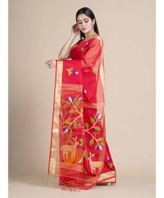 Bengal Handloom Silk Cotton Hand Woven Saree with Blouse Fabric 4