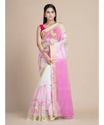 Bengal Handloom Silk Cotton Hand Woven Saree with Blouse Fabric 1