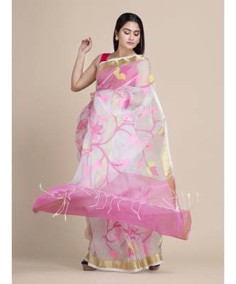 Bengal Handloom Silk Cotton Hand Woven Saree with Blouse Fabric 4