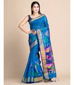 Blue Matka Silk Saree with Blouse fabric