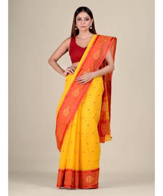 Pure Cotton Handwoven Tant Saree Without Blouse Fabric 2