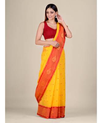 Pure Cotton Handwoven Tant Saree Without Blouse Fabric 3