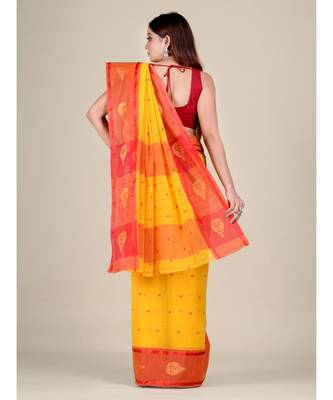 Pure Cotton Handwoven Tant Saree Without Blouse Fabric 4