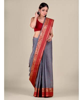 Pure Cotton Handwoven Tant Saree Without Blouse Fabric 2