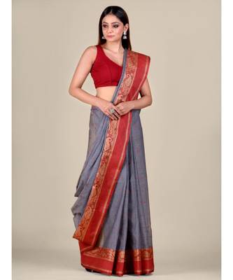Pure Cotton Handwoven Tant Saree Without Blouse Fabric 3