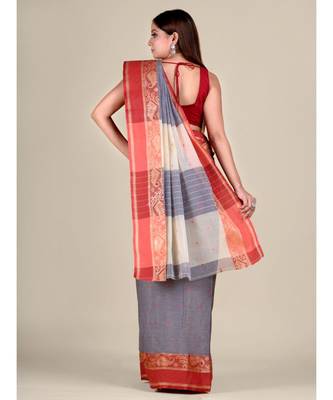 Pure Cotton Handwoven Tant Saree Without Blouse Fabric 4