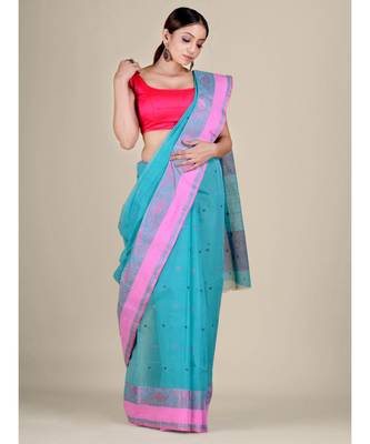 Pure Cotton Handwoven Tant Saree Without Blouse Fabric 2