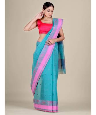 Pure Cotton Handwoven Tant Saree Without Blouse Fabric 3