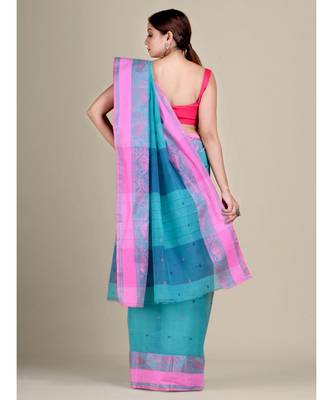 Pure Cotton Handwoven Tant Saree Without Blouse Fabric 4