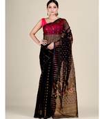 Black Silk Cotton Handwoven Soft Jamdani Saree With Zari Work Without Blouse