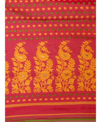 Red  And Multicolor Silk Cotton Handwoven Soft Jamdani Saree Without Blouse 6