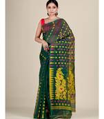 Green And Multicolor Silk Cotton Handwoven Soft Jamdani Saree Without Blouse