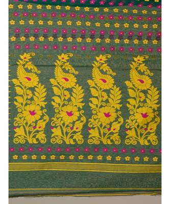 Green And Multicolor Silk Cotton Handwoven Soft Jamdani Saree Without Blouse 6
