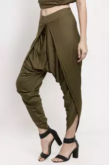 Green plain viscose trousers