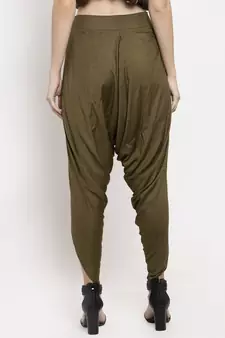 Green plain viscose trousers