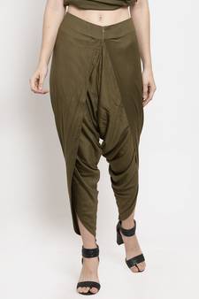 Green plain viscose trousers