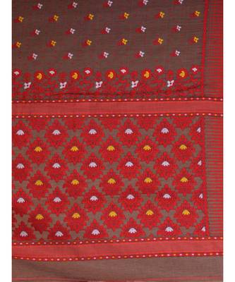 Grey And Multicolor Silk Cotton Handwoven Soft Jamdani Saree Without Blouse 6