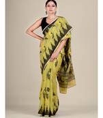Yellow And Black Silk Cotton Handwoven Soft Jamdani Saree With Zari Work Without Blouse
