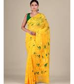 Yellow And Green Silk Cotton Handwoven Soft Jamdani Saree Without Blouse