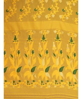 Yellow And Green Silk Cotton Handwoven Soft Jamdani Saree Without Blouse 6